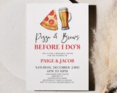 Pizza and Brews Before I Do's Editable Rehearsal Dinner Invitation | Pizza Slice Beer Stein Glass Wedding Rehearsal Dinner Invite B74