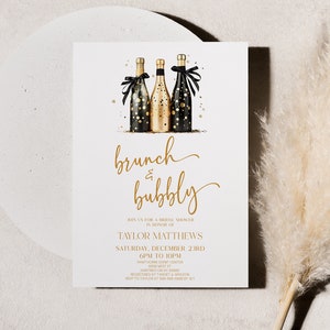 Brautparty-Einladung | Bearbeitbar Schwarz Gold Champagner Sektflasche Einladen