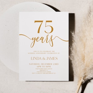 Einladung zur Feier zum 75. Hochzeitstag | Selbstbearbeitbar | Elegantes minimalistisches Champagnerweiß | 75. Jahrestag