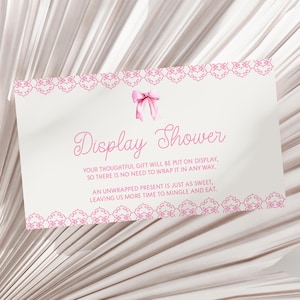 Elegante roze flirtshow met strik | Kaarten babyshower display douchewand | Afdrukbaar 3,5 x 2 B84 B86
