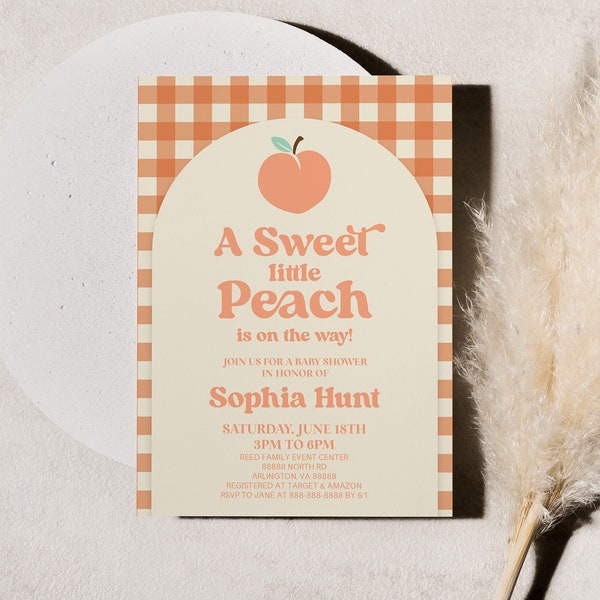 A Sweet Little Peach Is On The Way Baby Shower Invitation | Peach Fruit Baby Shower Invitation | Editable Invite A38