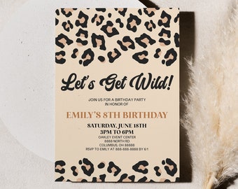 Editable | Cheetah Leopard Print Let&#39;s Get Wild Birthday Party Invitation | Safari Jungle Animal Print Birthday Party Invite C13