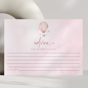 Conselhos para os futuros pais Cartões de chá de bebê | Cartões de conselho de licença de balão de ar quente rosa A30