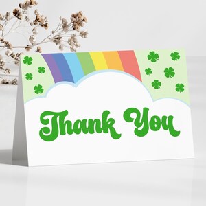 Lucky Charm Rainbow St. Patrick's Day bewerkbare bedankkaart | Bewerkbare sjabloon gevouwen bedankbriefje | Verjaardagsfeestje babyshower B38 B41