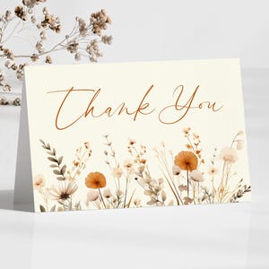 Boho Wildflower Floral Flowers Editable Thank You Card | Editable Folded Thank You Note | Wedding Bridal Baby Shower Birthday Party B69