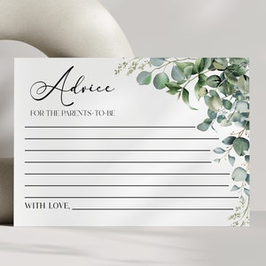 Consigli per i futuri genitori Baby Shower Cards / Green Eucalyptus Plant Leave Advice Cards