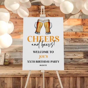Cheers en bieren verjaardagsfeestje welkom teken | Bewerkbare bierglas ezel poster schuimbord