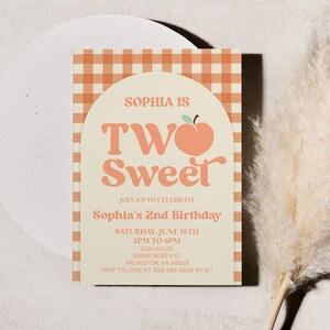 Two Sweet Peach 2nd Birthday Party Invitation | Second Birthday Party Invitation | Editable Invite A37