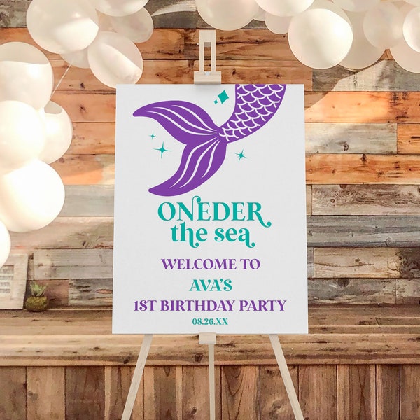 ONEder The Sea 1st First Birthday Party Welcome Sign | Mermaid Ocean  Welcome Sign | Digital Printable Template Instant Download