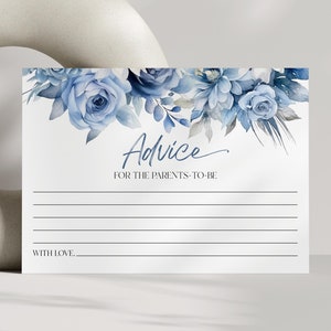 Tarjetas de consejos para futuros padres para baby shower / Tarjetas de consejos con diseño floral en azul polvoriento B13