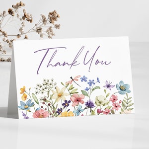 Wildflower Floral Flowers Editable Thank You Card | Editable Folded Thank You Note | Wedding Bridal Baby Shower Birthday Party B27