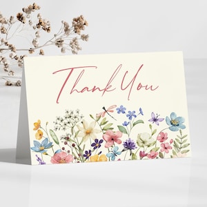 Wildflower Floral Flowers Editable Thank You Card | Editable Folded Thank You Note | Wedding Bridal Baby Shower Birthday Party B19 B25
