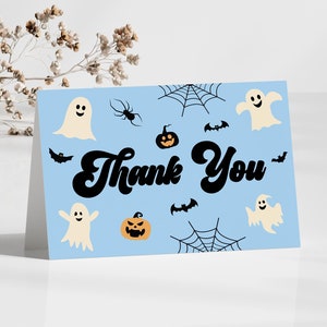 Halloween Gruselige Danke-Karte | Bearbeitbare Vorlage Gefaltet Dankeschön | Babyparty oder Geburtstagsfeier B4 B5