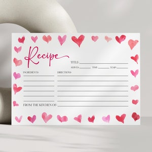 carte de recette nuptiale de douche | Des coeurs roses rouges qui laissent une recette pour la mariée B22