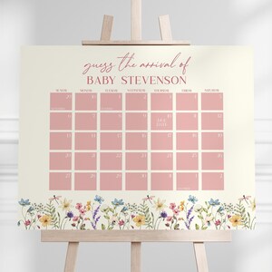 Wildblumen Blumen Babyparty Fälligkeit Datum Kalender Zeichen | Bearbeitbare digitale druckbare Vorlage Sofortiger Download B19