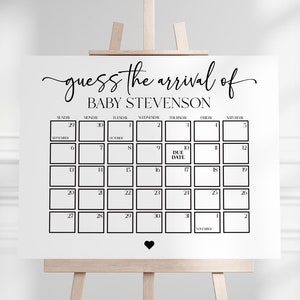 Calendario con fecha de parto para baby shower/ Adivina la fecha de nacimiento Adivina el cumpleaños del bebé/ Plantilla imprimible digital editable/ A87