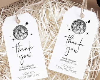 Silver Sparkly Disco Ball Printable Birthday Party Favor Tag | Elegant Thank You Favor Tag For Birthday Party B17