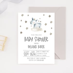 Einladung baby shower | Editierbare Nashorn Baby Shower Einladung