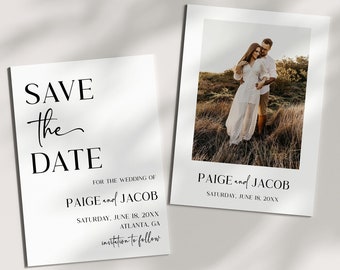 Modern Minimalist Minimal Wedding Save The Date Card | Custom Picture Photo Double Sided Editable A51