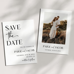 Moderne Minimalistische Minimale Hochzeit Save The Date Karte | Benutzerdefiniertes Bild Foto doppelseitig bearbeitbar A51