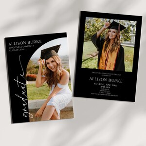 Elegante azul marinho personalizado foto arco festa de formatura anúncio convite | Editável anúncio convite | Minimalista moderno