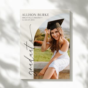 Faire-part d'obtention du diplôme de voûte photo de <br> Vous avez des idées ? postale modifiable de faire-part | Minimaliste Moderne