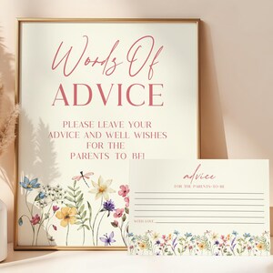 Advice for the Parents To Be Baby Shower Sign and Cards | Wildflower Floral Leave Advice Sign and Cards B19