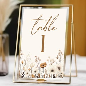 Modello per numero di tavolo per matrimonio con fiori selvatici in stile boho / Numero di tavolo stampabile / Numero di tavolo con fiori selvatici, modificabile B26