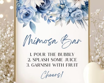 Mimosa Bar Sign, Dusty Blue Floral Flowers Mimosa Bar Sign, Bridal Shower, Baby Shower | Something Blue Before I Do B12 B13