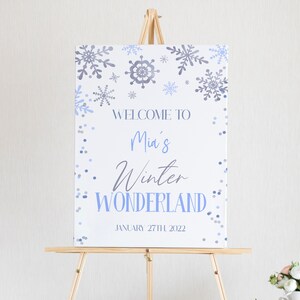 Birthday Party Welcome Sign | Winter Wonderland Blue Snowflake Themed