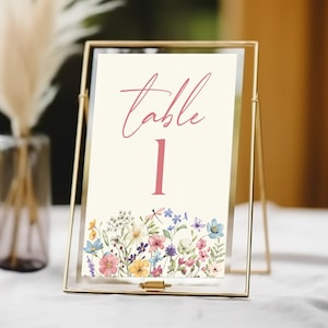 Wildblumen Hochzeit Tischnummer Vorlage |  Druckbare Tischnummer Zeichen | Wilde Blumen Blumen Tischnummer Karte bearbeitbar B19 B25