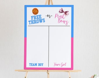 Free Throws or Pink Bows Gender Reveal Voting Sign | Sports Themed Gender Reveal Party Vote Board | Multiple Sizes Available A26