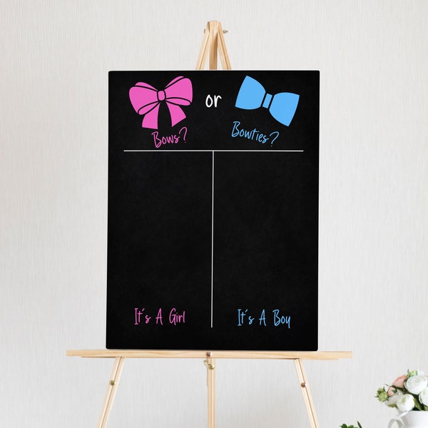 Bows or Bowties Gender Reveal Voting Sign | Bows or Bow-Ties Themed Gender Reveal Party Vote Board | Multiple Sizes Available