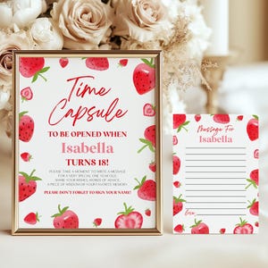 Panneau d'activité et carte à message fraise capsule temporelle pour 1er anniversaire, décorations d'anniversaire