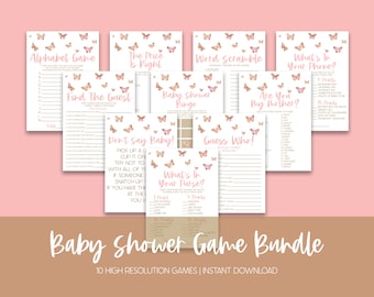 Pink Butterfly Themed Baby Shower Game Pack, Printable Baby Shower Games, Games for Baby Shower, Baby Shower Games Package