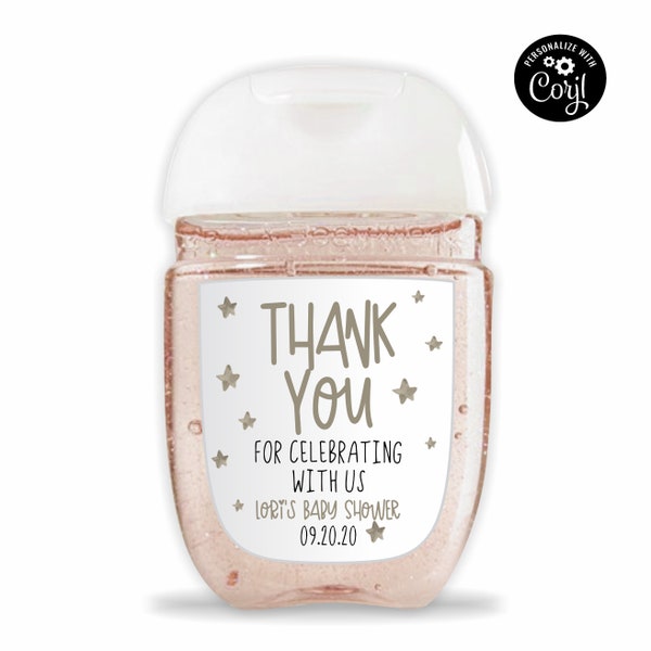 Bearbeitbare Baby Shower Handdesinfektionsflasche Etikett | Graue Sterne Handdesinfektionsmittel Etiketten für Bath & Body Works Pocketbac Flasche