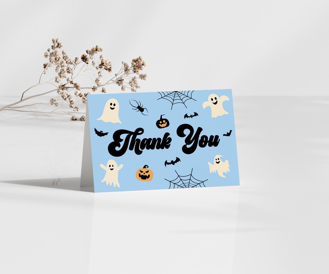 Blue Halloween Spooky Thank You Card | Editable Template Folded Thank ...