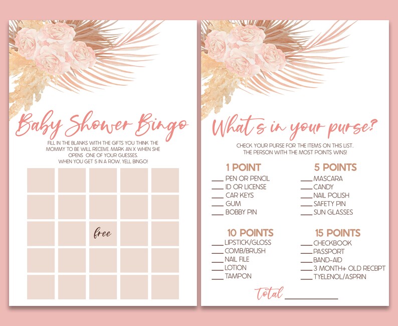 Pink Boho Floral Themed Baby Shower Game Pack Printable Baby - Etsy