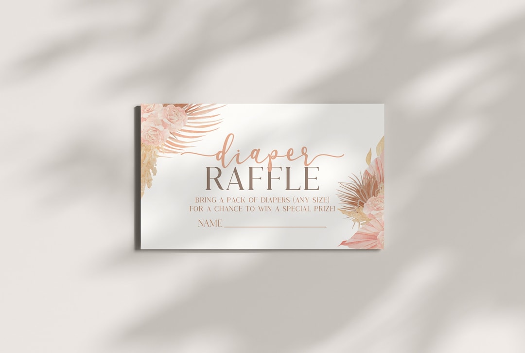 Boho Soft Pink Floral Diaper Raffle Card | Baby Shower Diaper Raffle ...