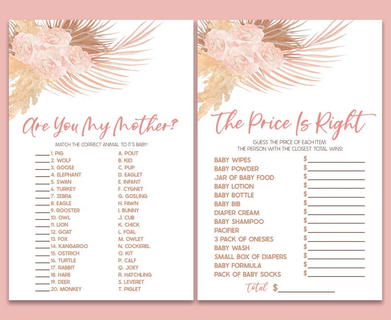Pink Boho Floral Themed Baby Shower Game Pack Printable Baby - Etsy