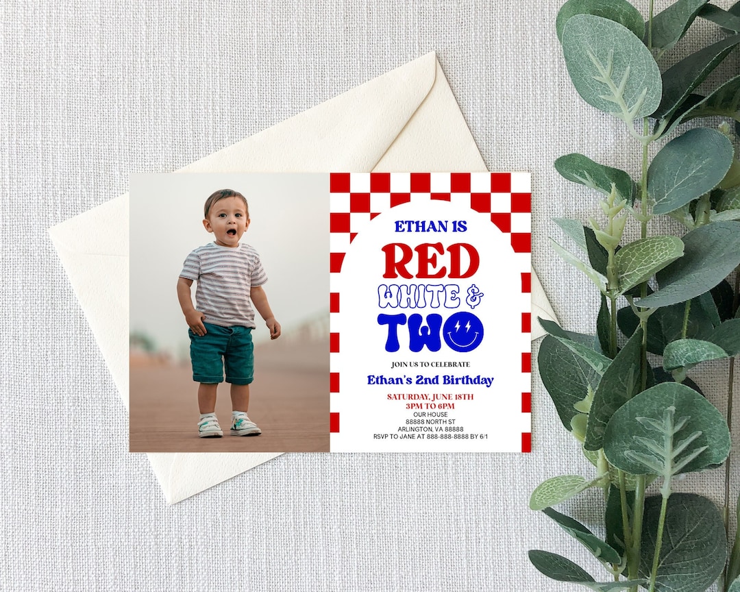 Red White and Two 2nd Second Birthday Party Invitation | Editable ...