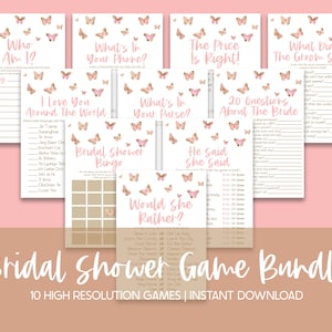 Pink Butterfly Themed Bridal Shower Game Pack, Printable Bridal Shower Games, Games for Wedding Shower, Bridal Shower Games Package