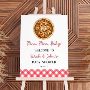 Scheib, scheib, Baby! Pizza-Babyparty-Willkommensschild | Bearbeitbar Pizza Salon Staffelei Schild Poster Schaumstoffbrett | Minimal Minimalistisch B15