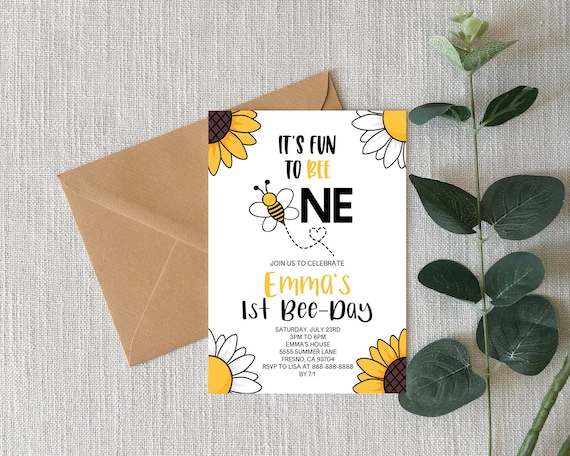 Fun To Bee One 1st Bee Day Yellow Honey Bee Themed First Birthday Party Invitation | Editable Bee-Day Invite | Bumble Bee Theme