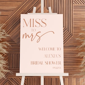 Panneau de bienvenue pour la douche nuptiale de Mademoiselle à Madame | Tableau en mousse pour poster chevalet bohème bohème beige beige modifiable | Minimal Minimaliste Moderne Élégant A50