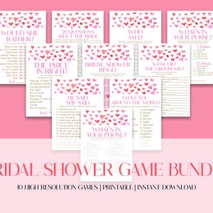 Red and Pink Hearts Bridal Shower Game Pack, Valentine Printable Bridal Shower Games, Games for Wedding Shower, Bridal Shower Games Package