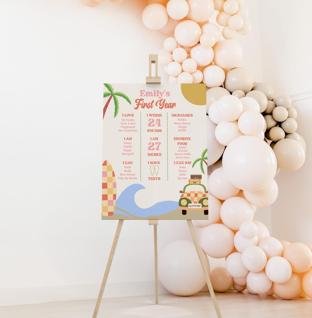 Beach Wave Surf Summer First 1st Birthday Party Milestone Sign ...