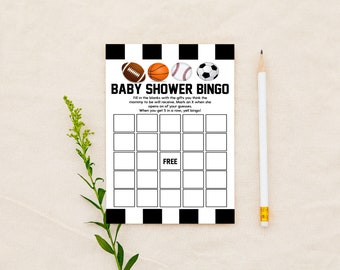 Baby Shower Bingo Baby Shower Game, Sports Themed