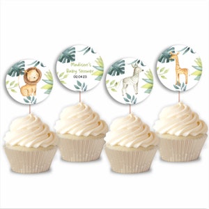 Editable Cupcake Topper | Safari Jungle Zoo Wild Animal Themed Baby Shower Cup Cake Toppers