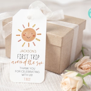 First Trip Around The Sun Themed Thank You Favor Tag For 1st Birthday Party | Printable B-Day Party Favor Tag | Yellow Orange Boho A59